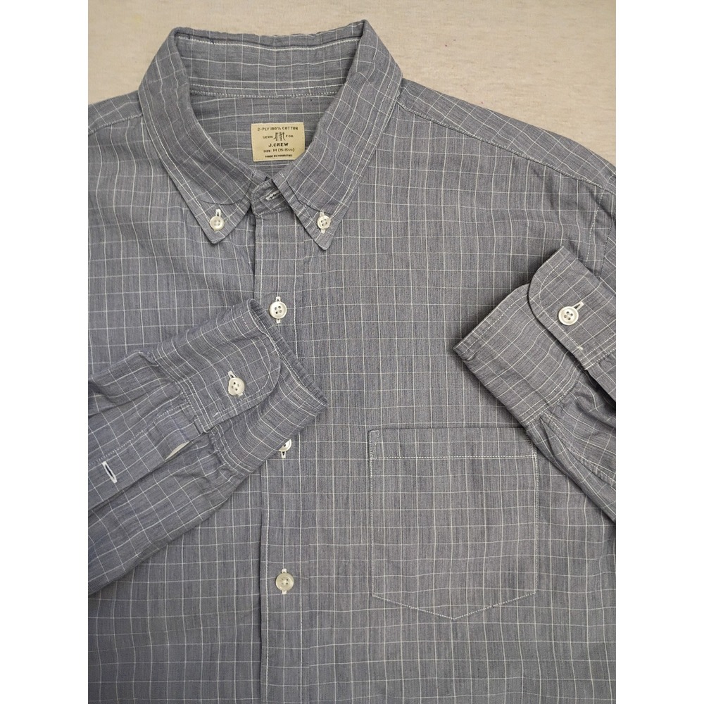 J.Crew Mens Medium Blue White Grid 2-Ply Cotton Button Down Shirt 34017 HO10